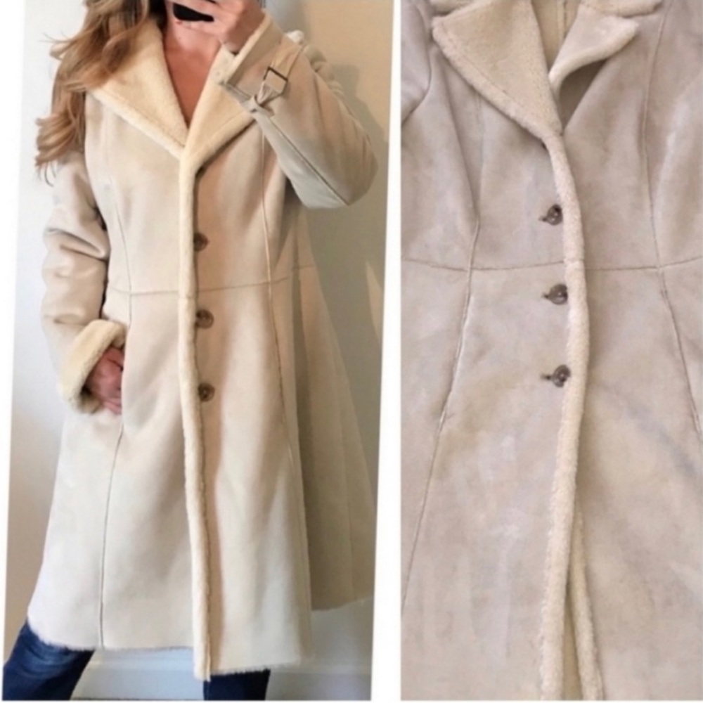Ann Taylor Cream Long Suede Cozy Warm Winter Coat!!!